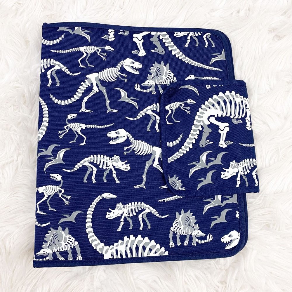 Pottery Barn Kids Mackenzie Navy Dino Bones Glow In The Dark 3 Ring Binder NEW